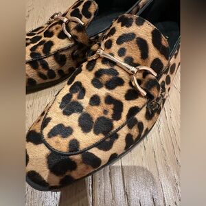 Zara Leopard-Print Haircalf Loafers with Gold Bit